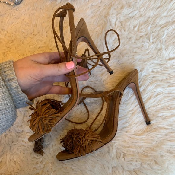 Aquazurra Brown Wild Thing Fringe Sandals Heels - Picture 6 of 14